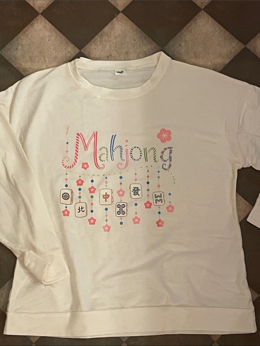 Women’s Mahjong Graphic Long-Sleeve Top in  cream -
